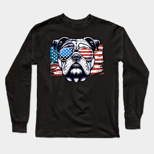 Bulldog Patriotic Sunglasess American Flag 4th of July Long Sleeve T-Shirt